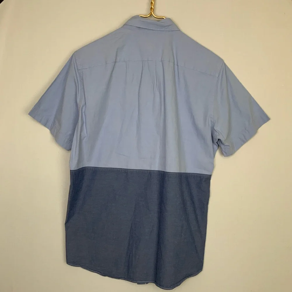 J. Crew Sz Small Blue Colorblock Sunwashed Oxford Button Down Short Sleeve Shirt